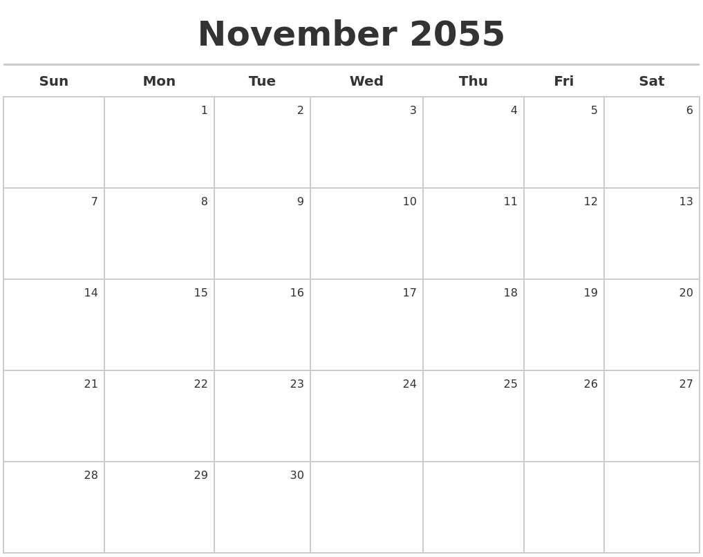 November 2055 Calendar Maker
