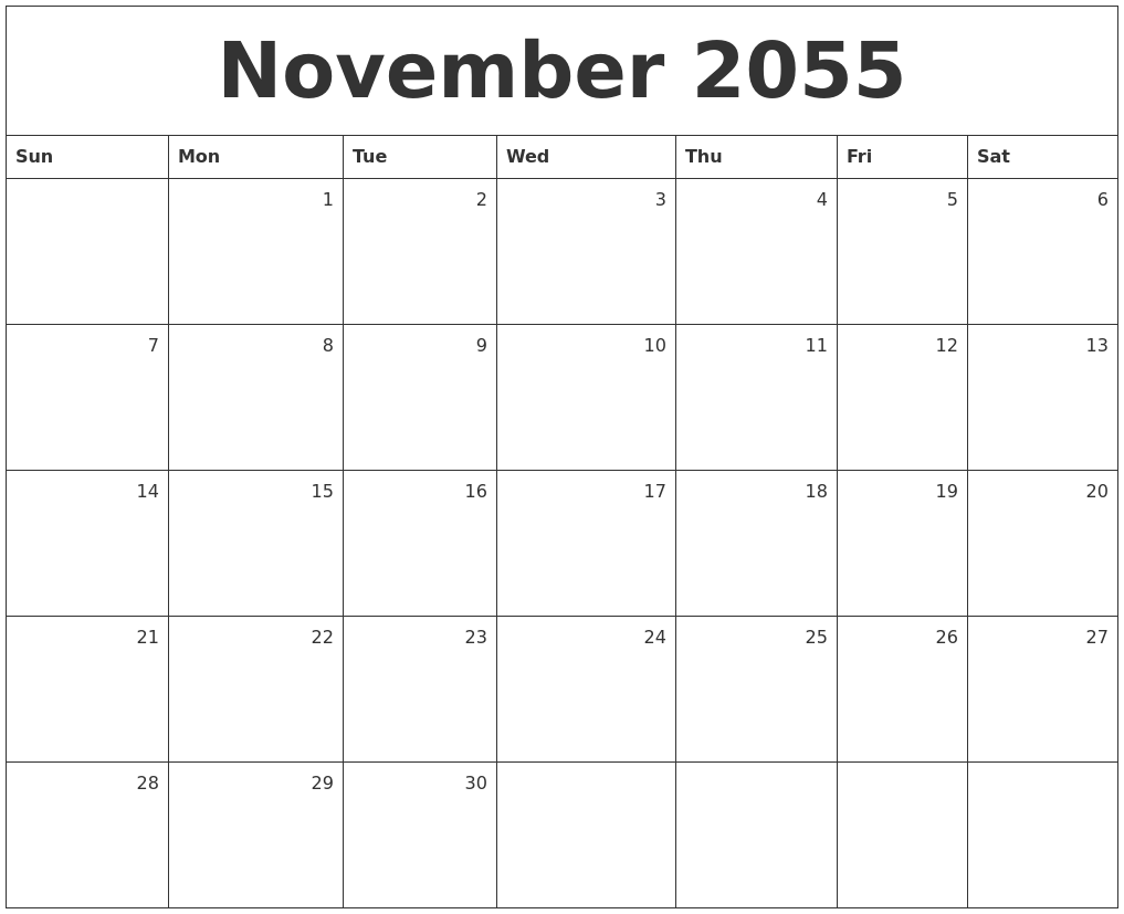 November 2055 Monthly Calendar