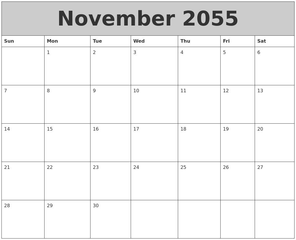 November 2055 My Calendar