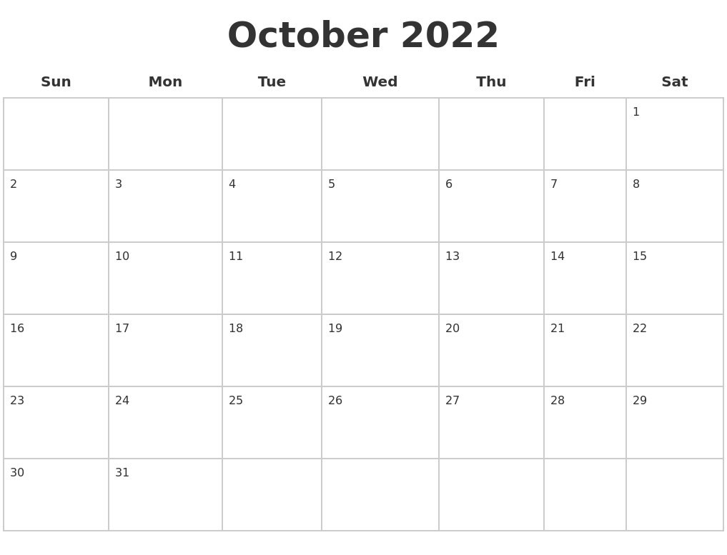 July 2022 Blank Monthly Calendar