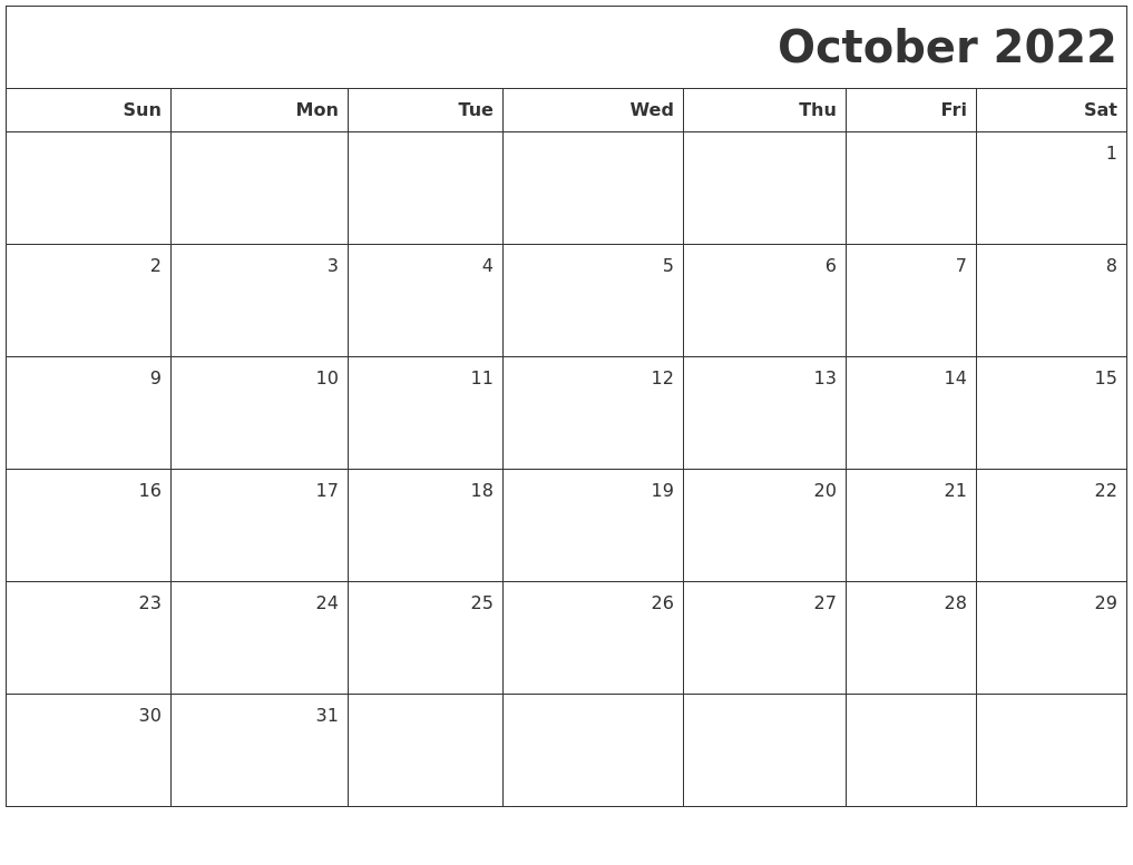 October 2022 Printable Blank Calendar