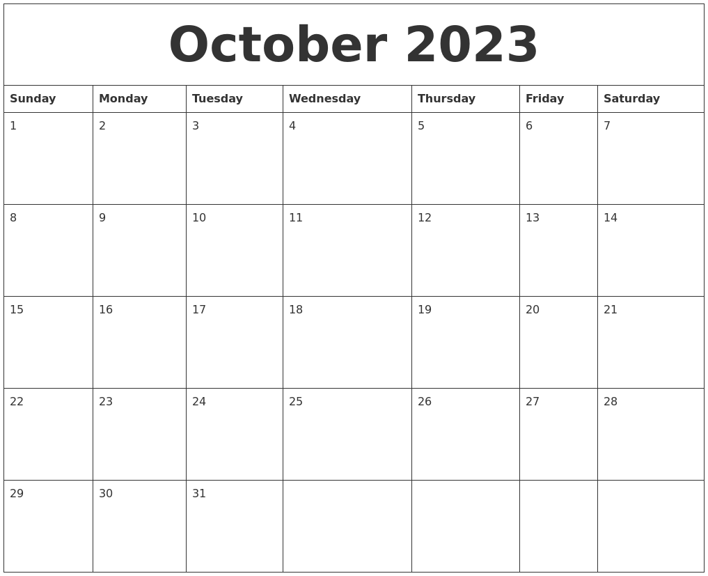 October 2023 Calendar