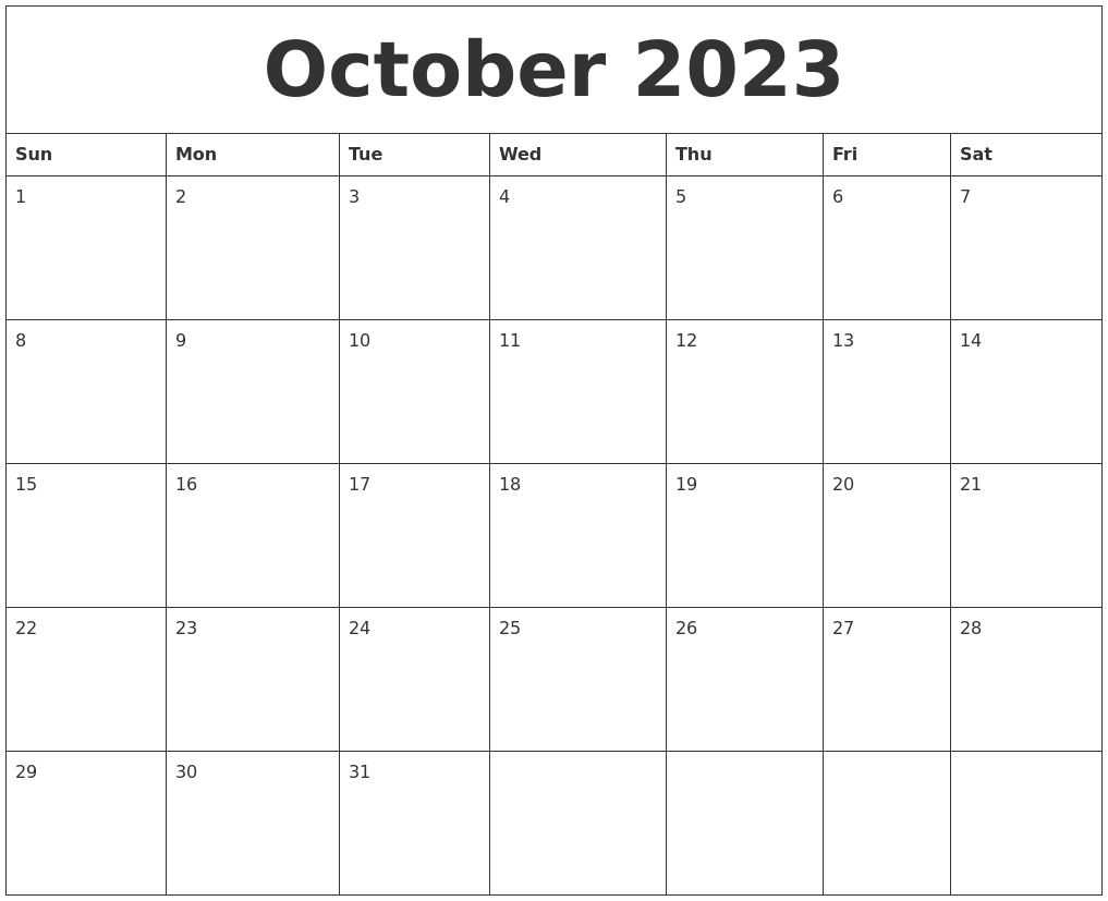 October 2023 Calendar Templates Free