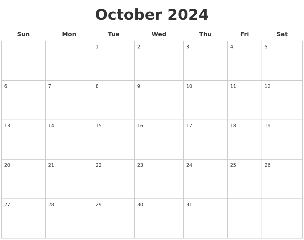 October 2024 Blank Calendar Pages