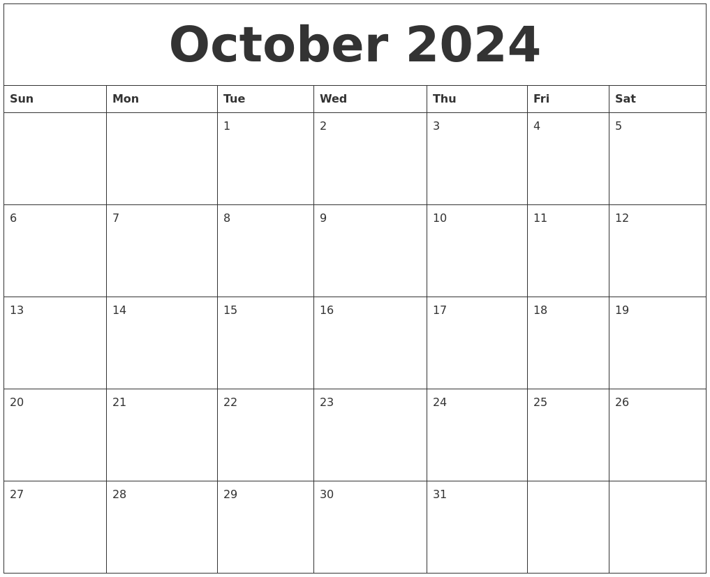 October 2024 Calendar Templates Free