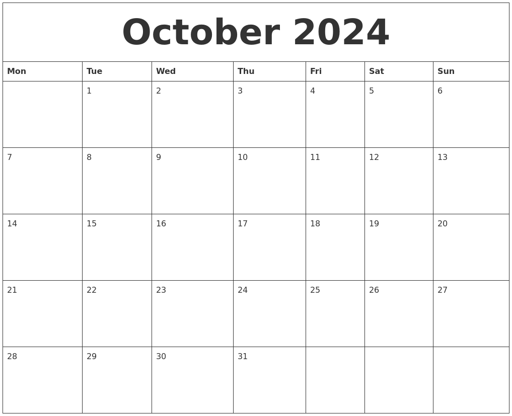 Free October Calendar Printable Page Thrifty Jinxy Blank October Calendar 2020 Printable