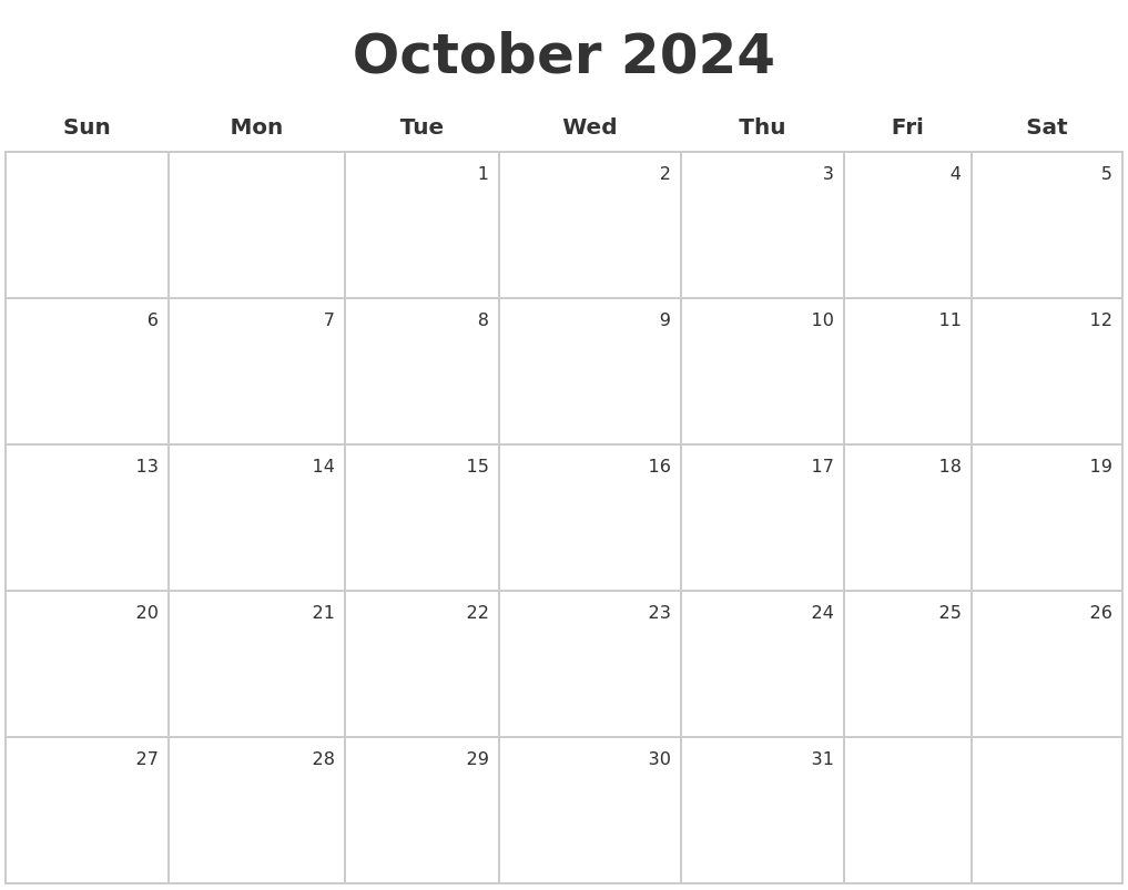August 2024 Blank Monthly Calendar