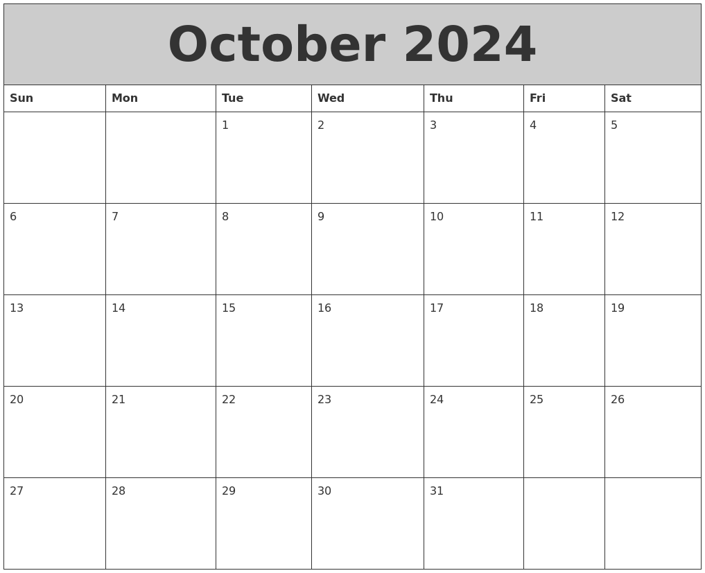 october 2024 printable calendar - october 2024 calendar free blank