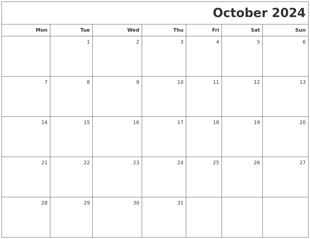 Calendar October 2024 Printable Free Beth Marisa