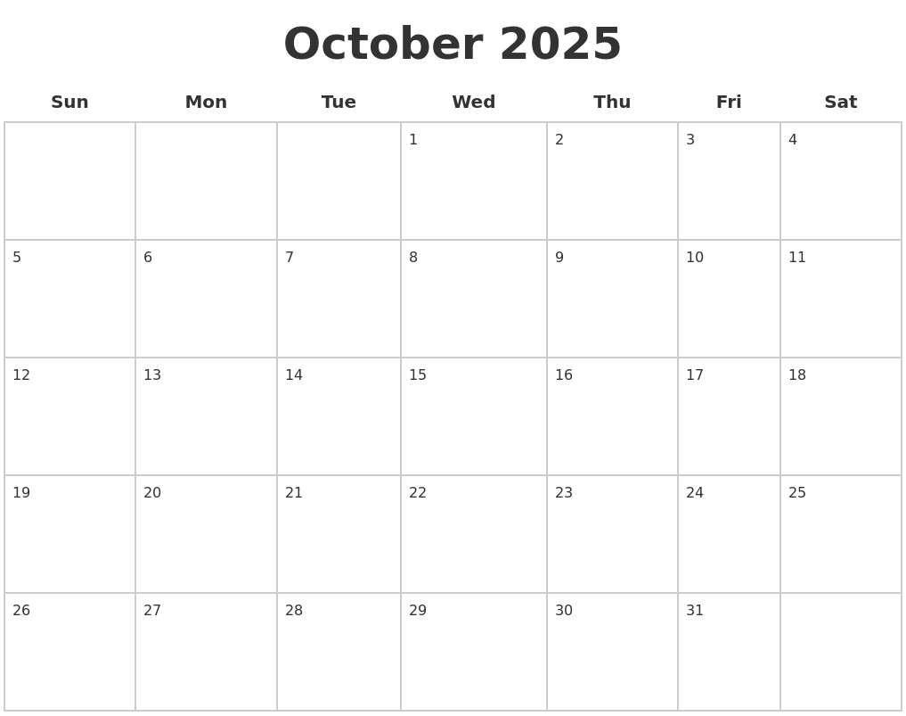 October 2025 Blank Calendar Pages