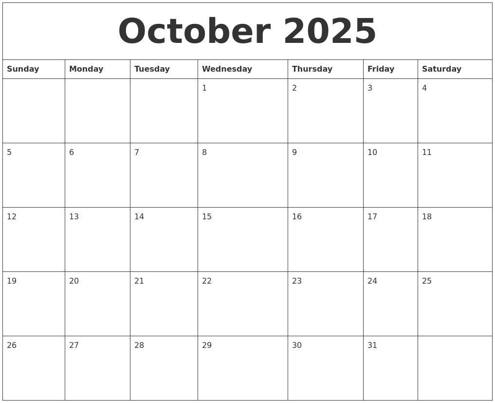 October 2025 Calendar Blank