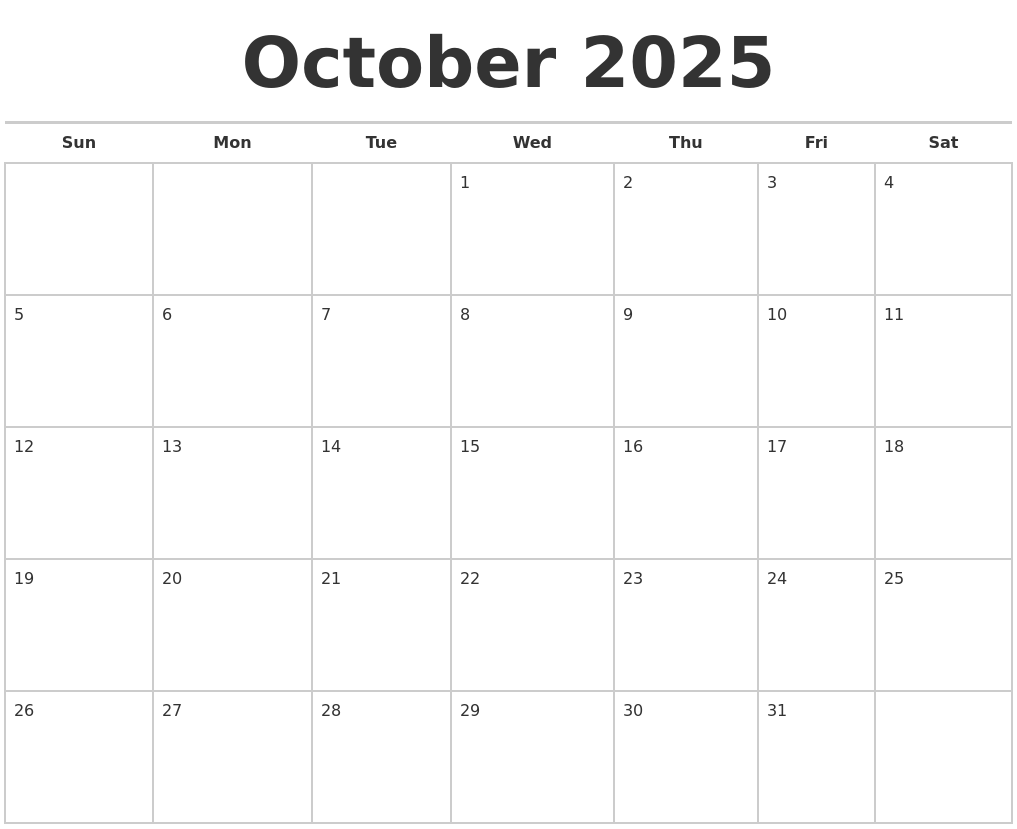 Calendar 2025 October 