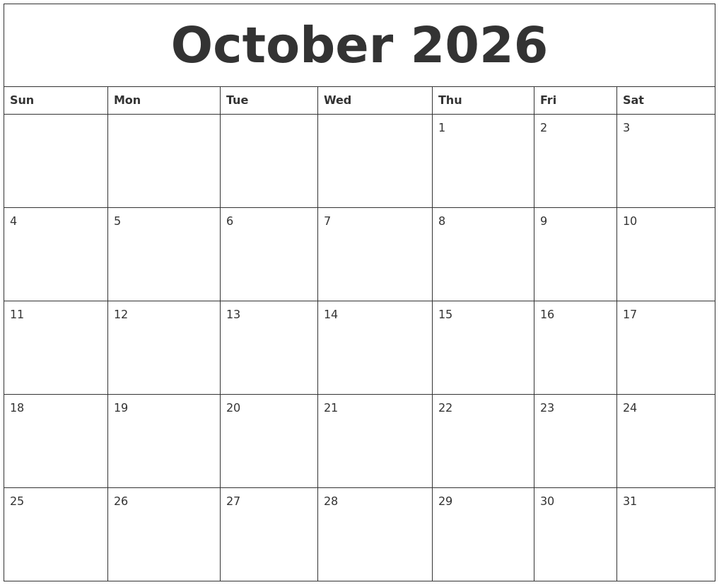 October 2026 Birthday Calendar Template