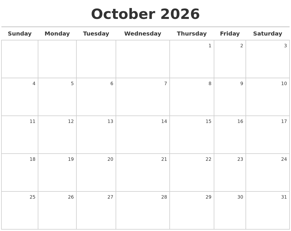 October 2026 Calendar Maker