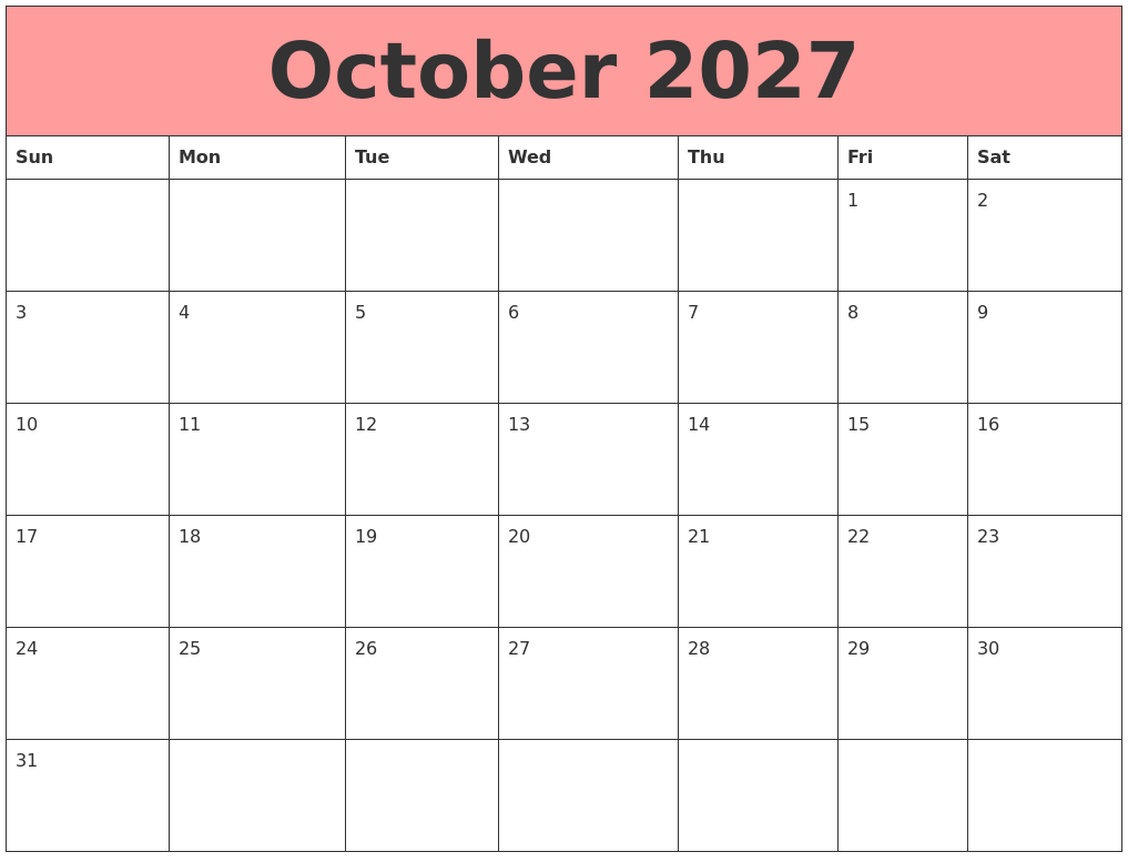 October 2027 Calendars That Work