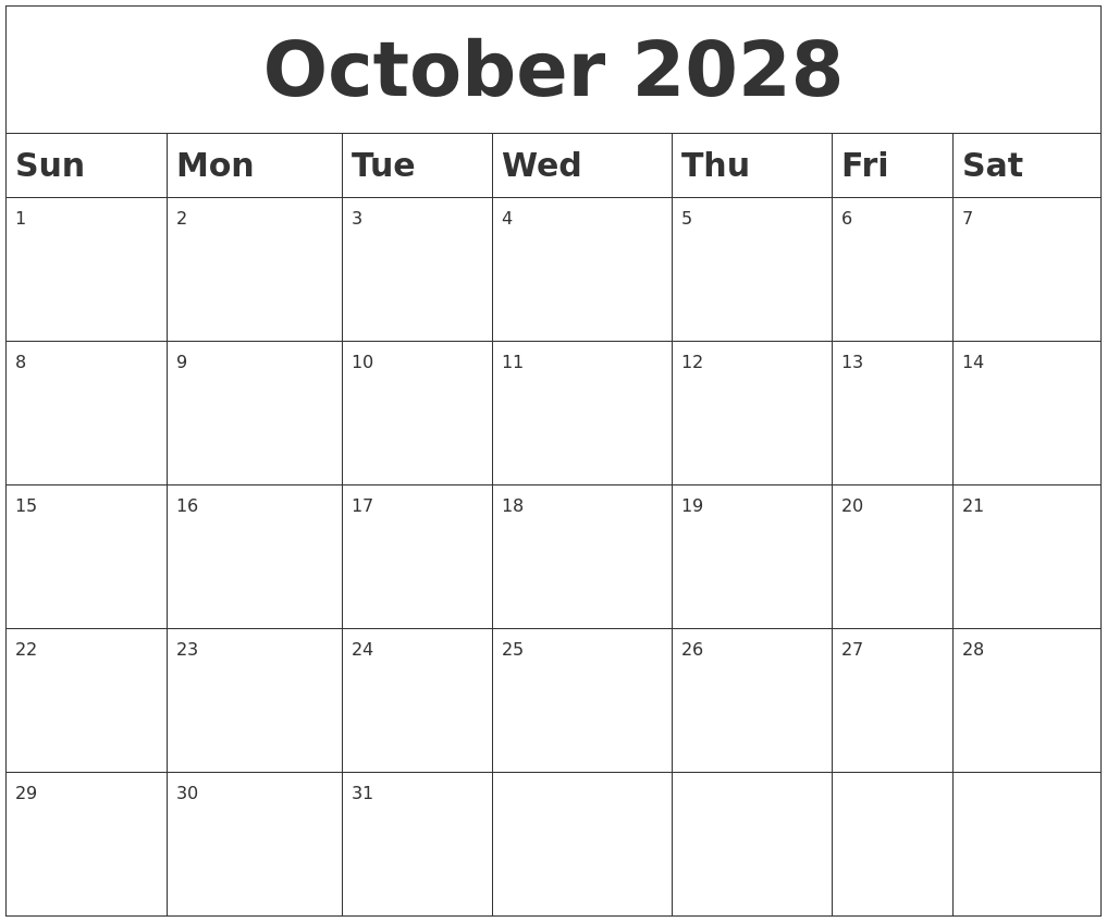 October 2028 Blank Calendar
