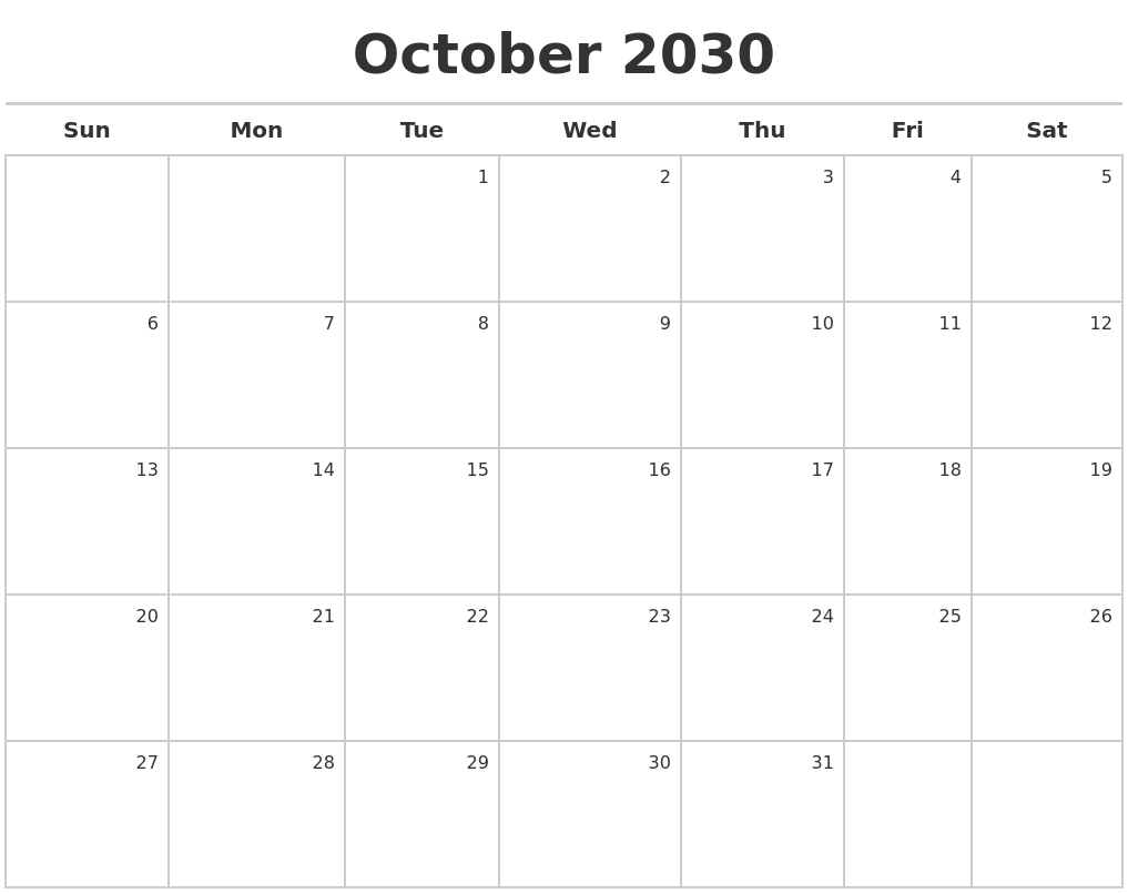 October 2030 Calendar Maker