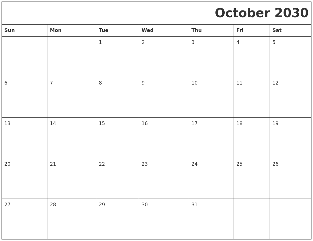 October 2030 Download Calendar
