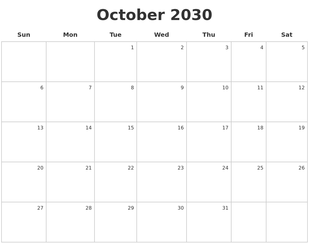 October 2030 Make A Calendar