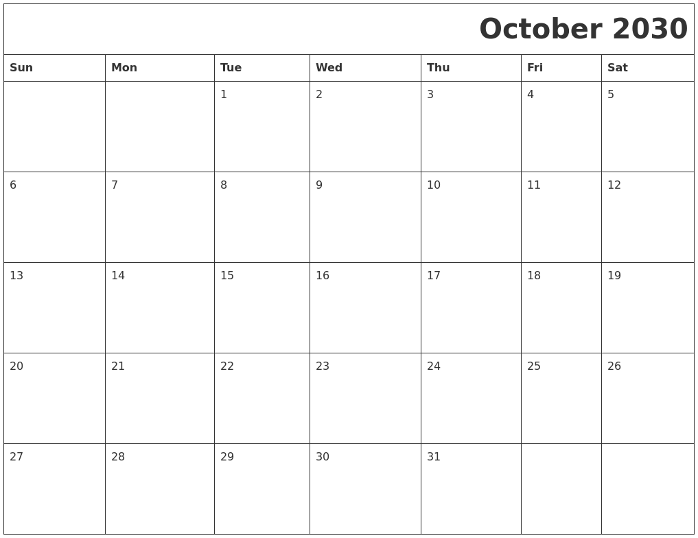 October 2030 Printable Calender