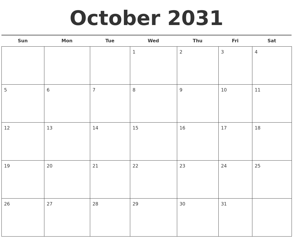 October 2031 Free Calendar Template