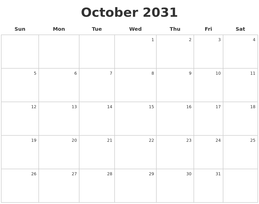 October 2031 Make A Calendar