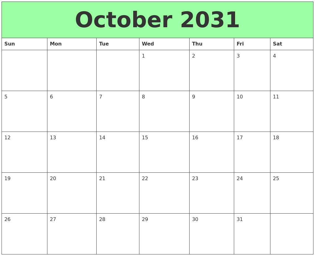 October 2031 Printable Calendars