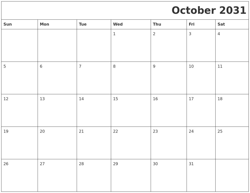 October 2031 Printable Calender