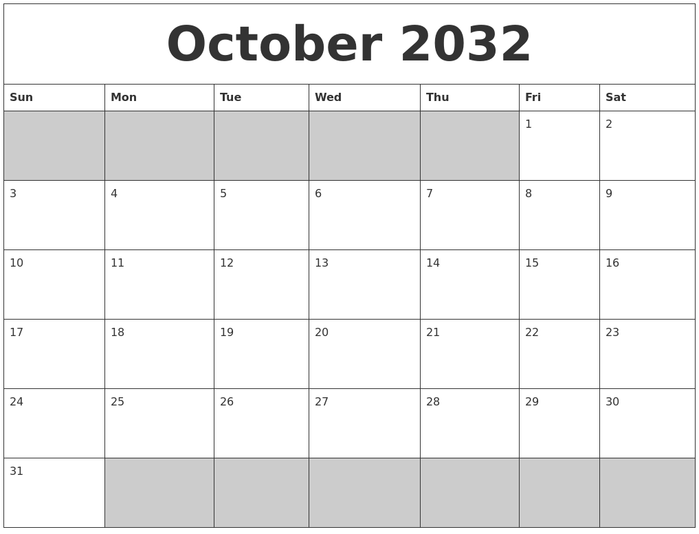 October 2032 Blank Printable Calendar