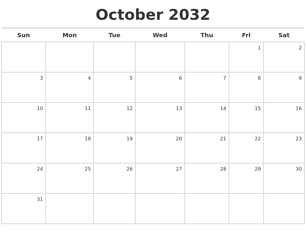 October 2032 Calendar Maker
