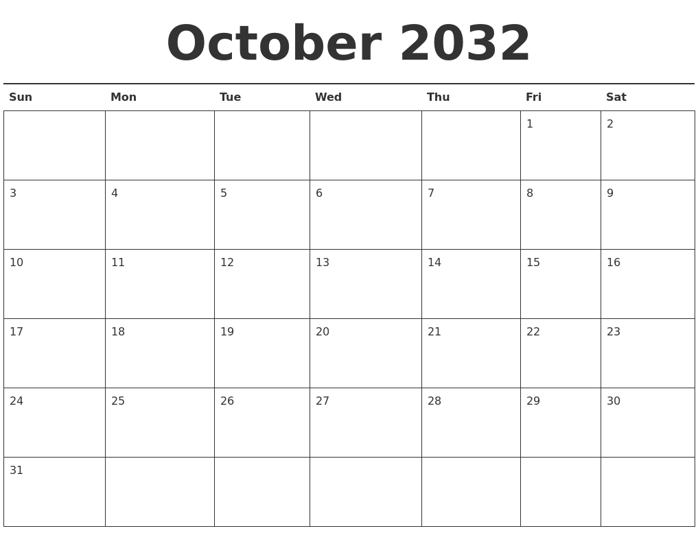October 2032 Calendar Printable