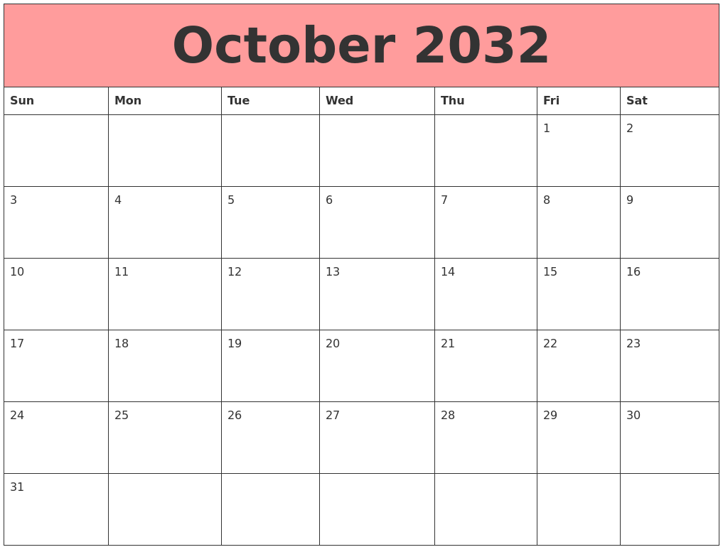 October 2032 Calendars That Work
