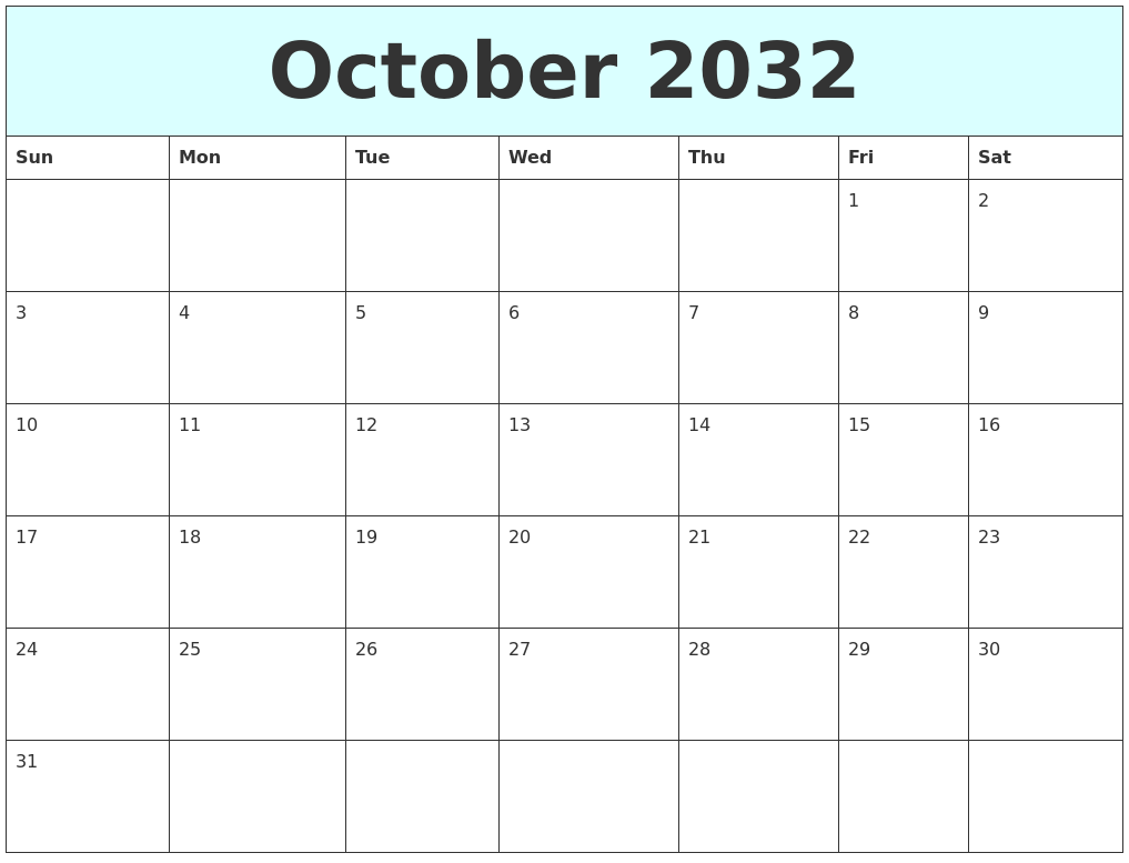 October 2032 Free Calendar