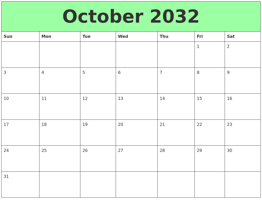 October 2032 Printable Calendars
