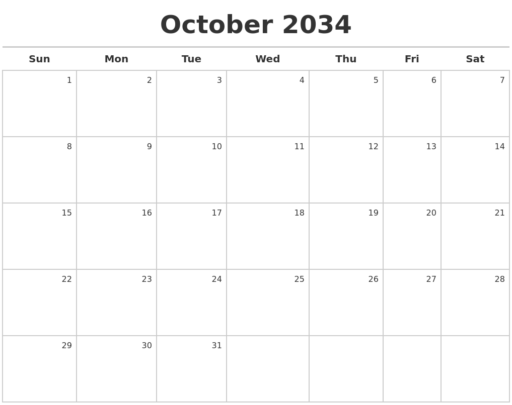 October 2034 Calendar Maker