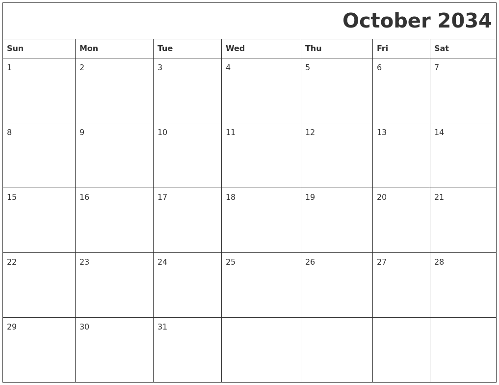 October 2034 Download Calendar