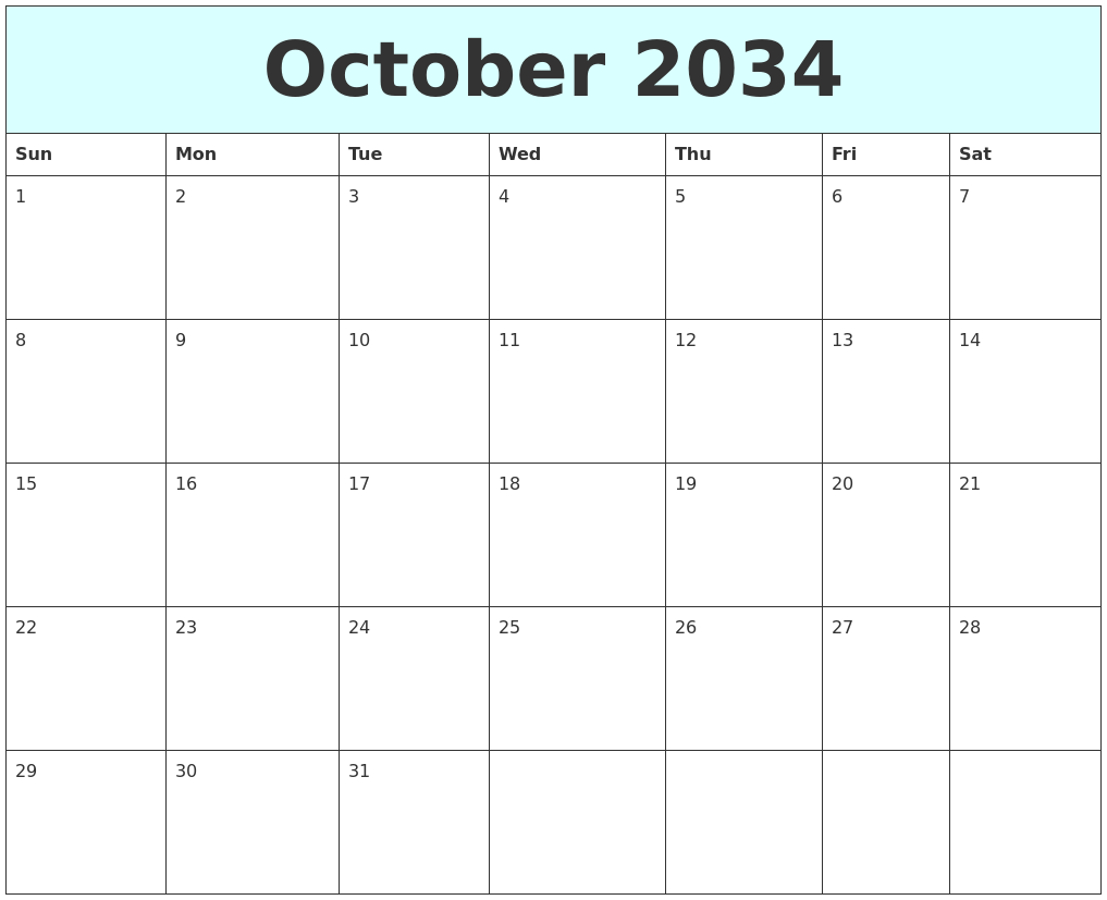 October 2034 Free Calendar