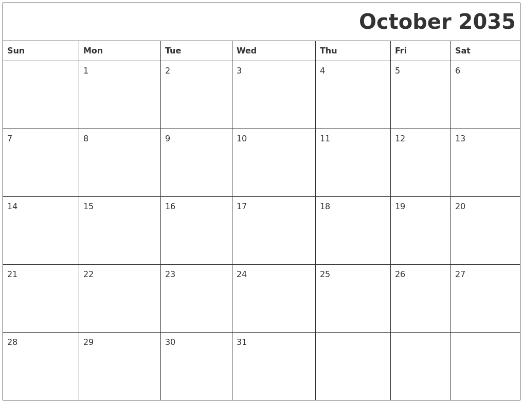 October 2035 Download Calendar