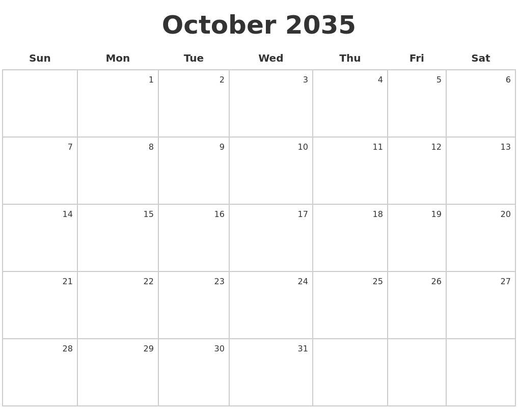 October 2035 Make A Calendar