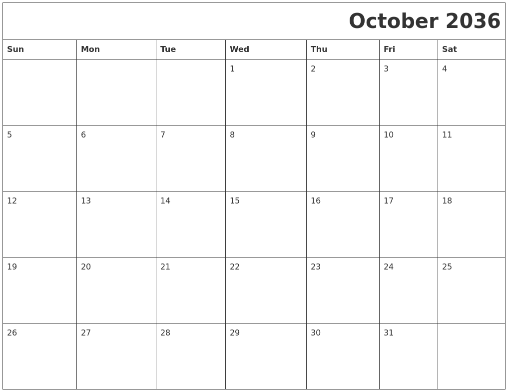October 2036 Download Calendar