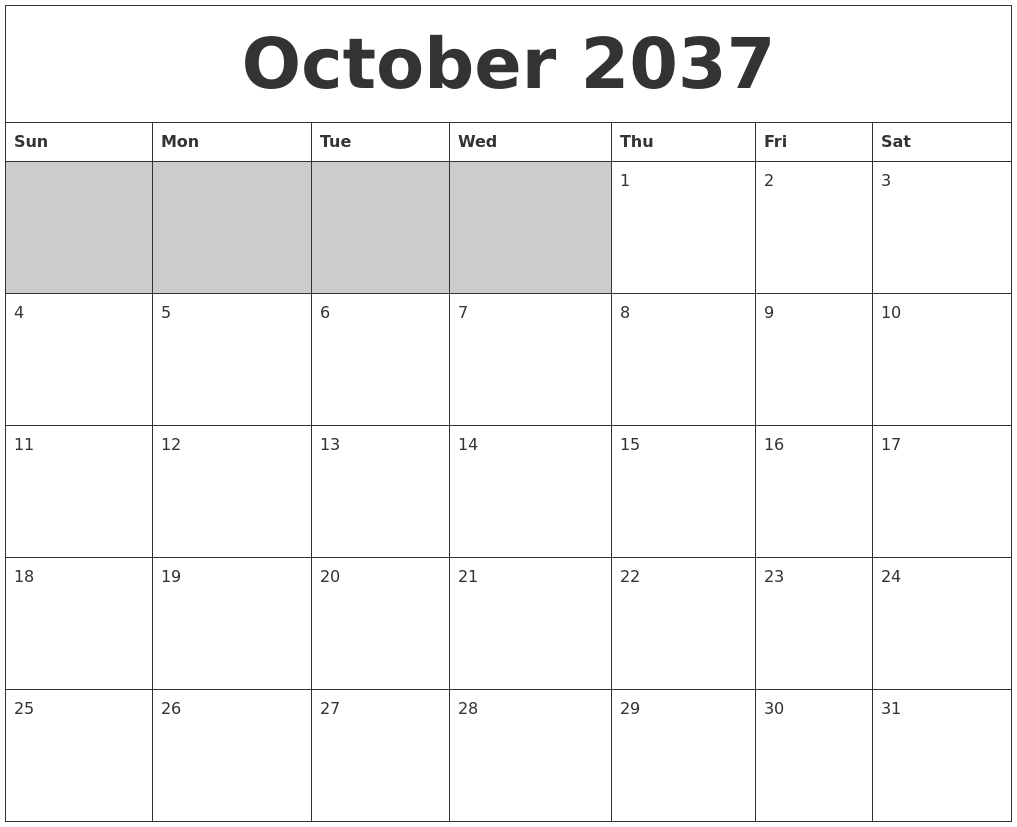 October 2037 Blank Printable Calendar