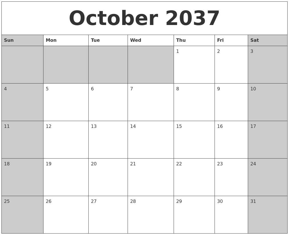 October 2037 Calanders