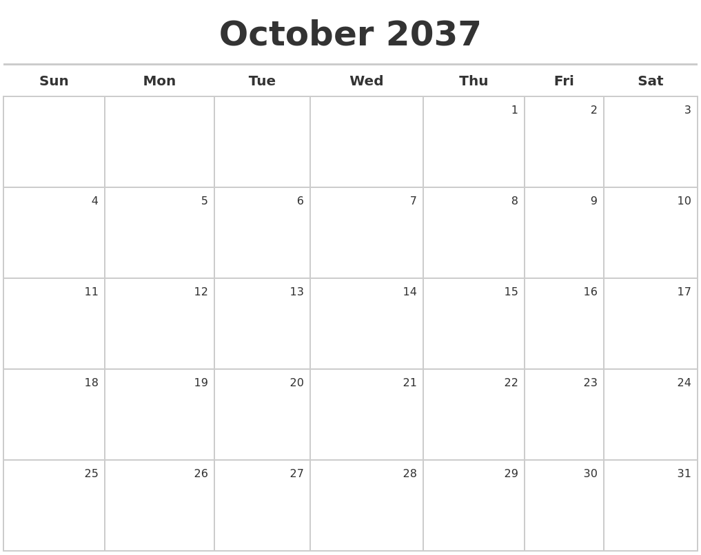 October 2037 Calendar Maker