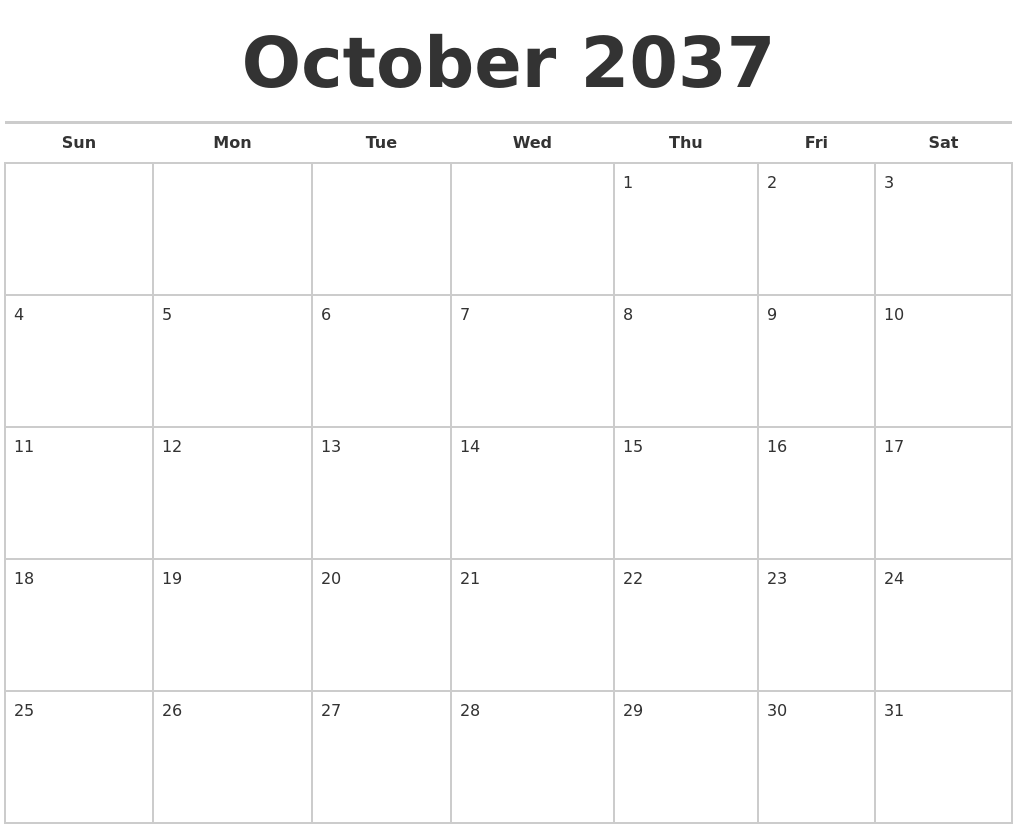 October 2037 Calendars Free