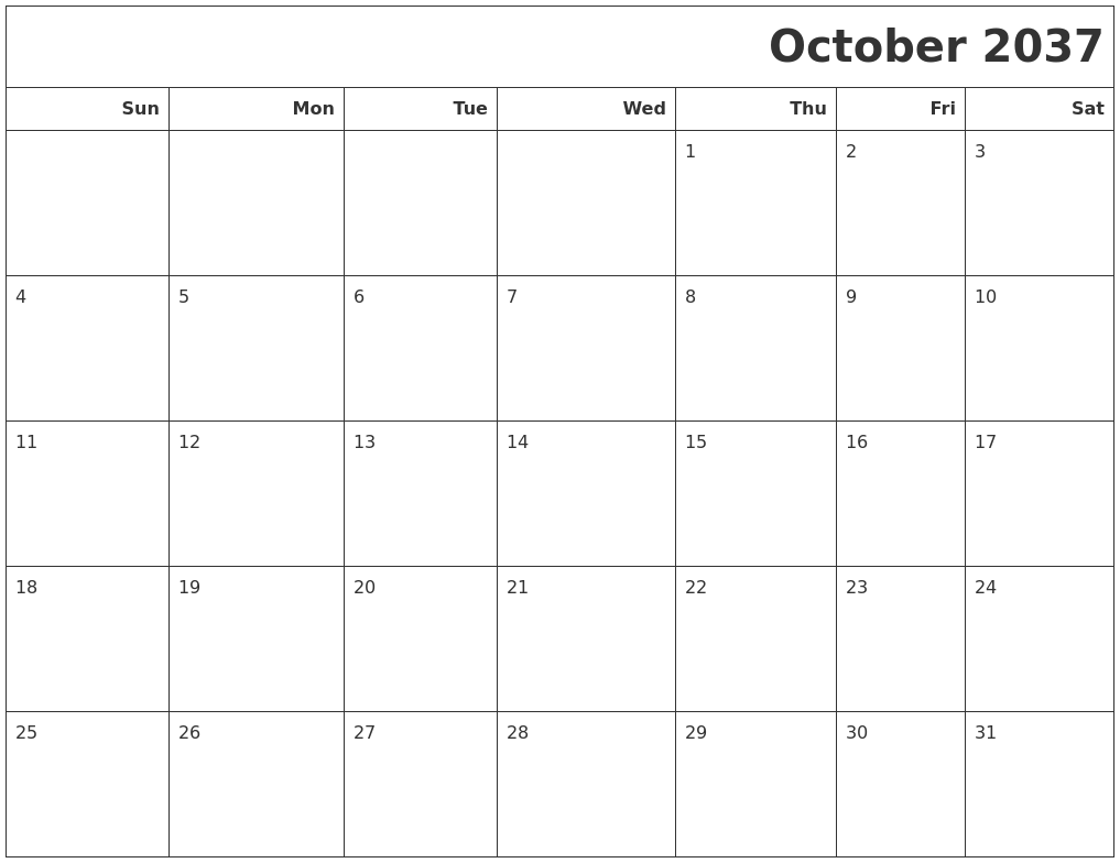 October 2037 Calendars To Print