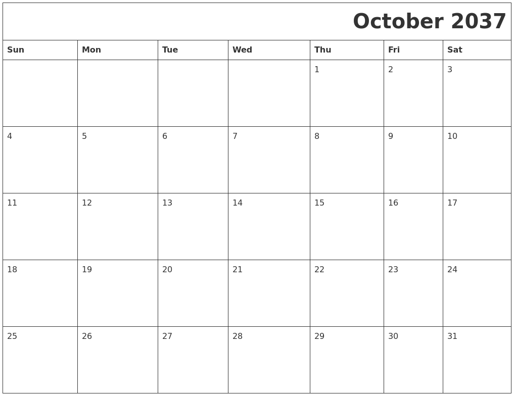 October 2037 Download Calendar