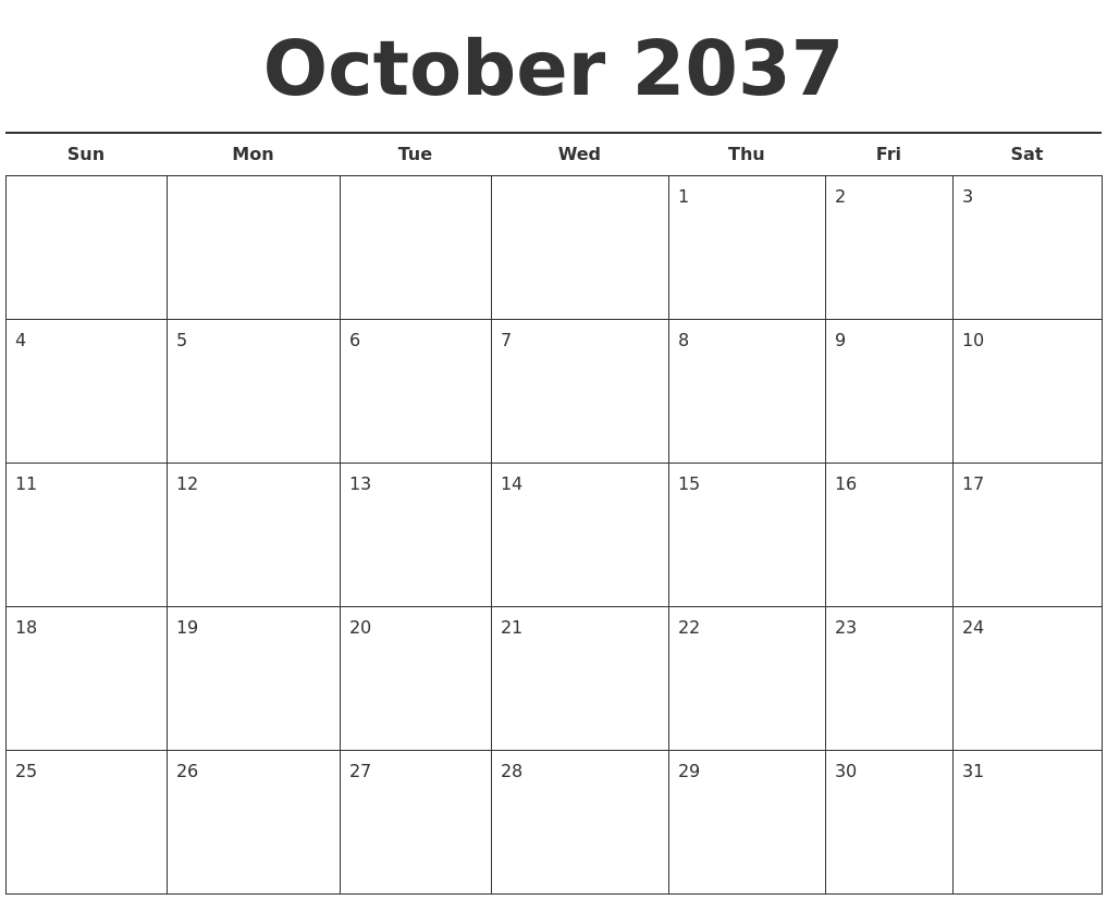 October 2037 Free Calendar Template
