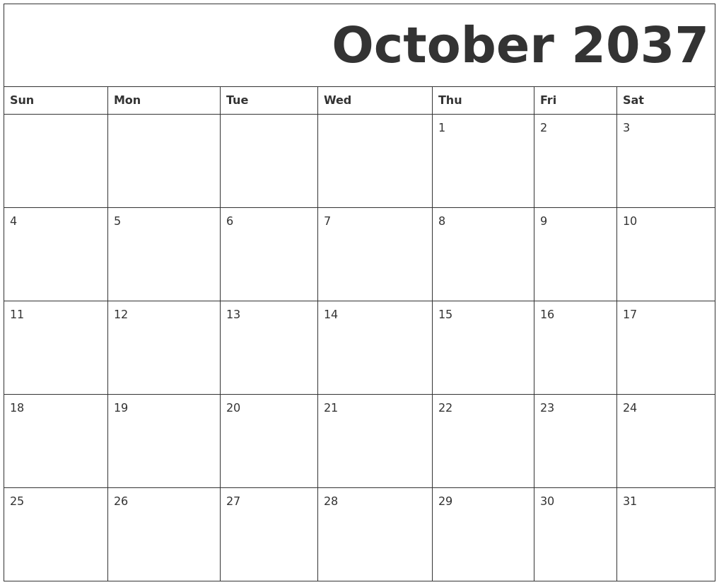 October 2037 Free Printable Calendar