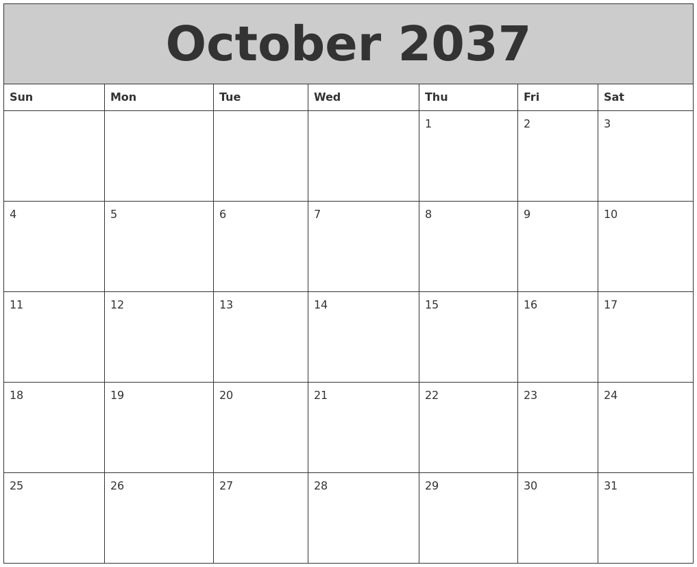 October 2037 My Calendar