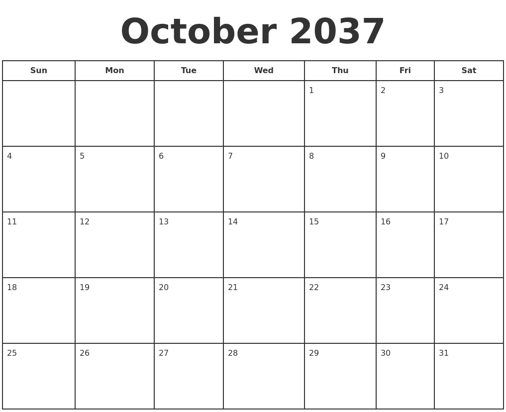 October 2037 Print A Calendar